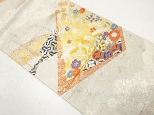 アンティーク　重ね色紙に鳳凰・橋模様織り出し袋帯（材料）